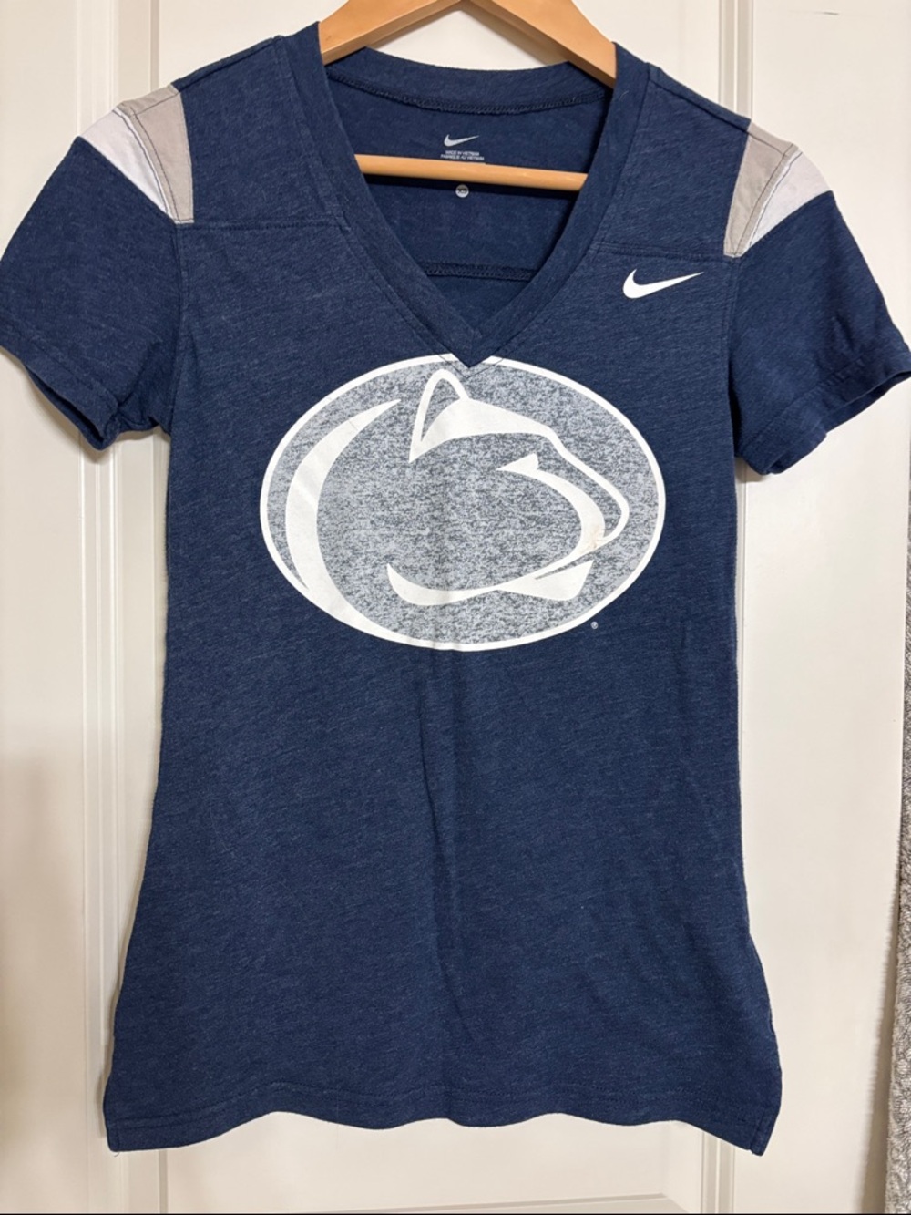 Nike Navy and White Penn State Logo V-Neck Tee
